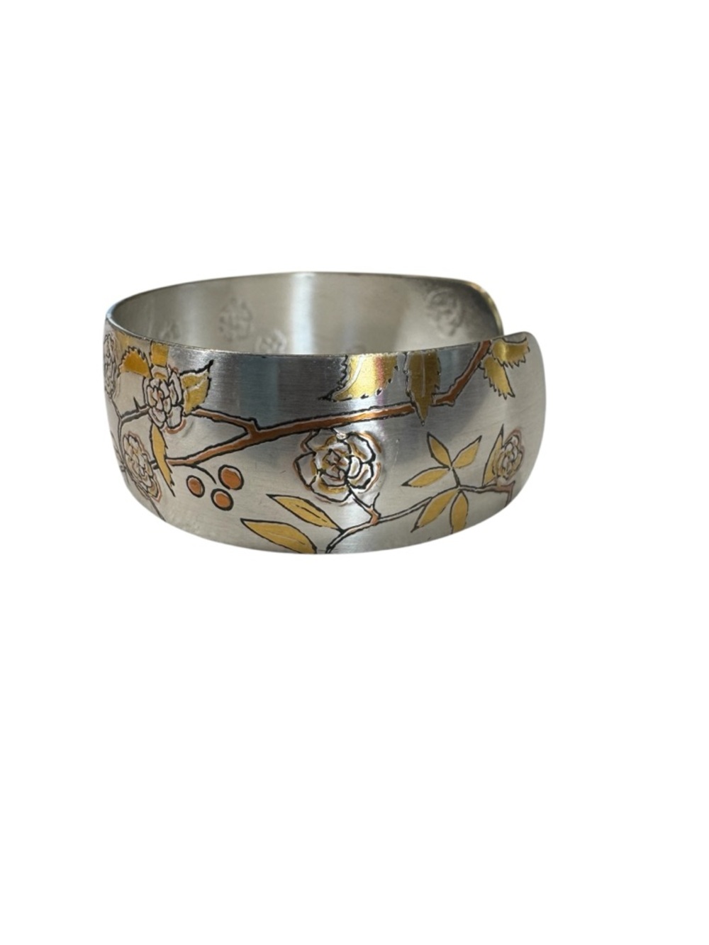 VTG Reed & Barton Damascene Geisha & Floral Design Cuff Bracelet - Picture 6 of 8